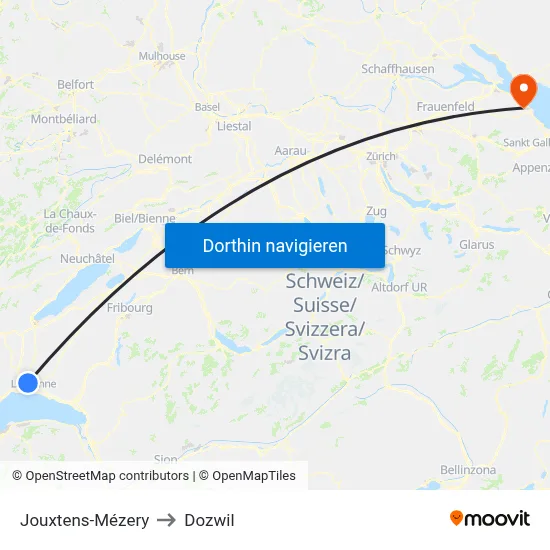 Jouxtens-Mézery to Dozwil map