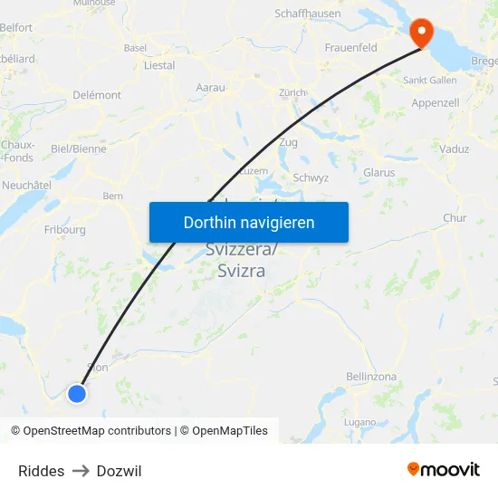 Riddes to Dozwil map