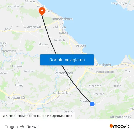 Trogen to Dozwil map