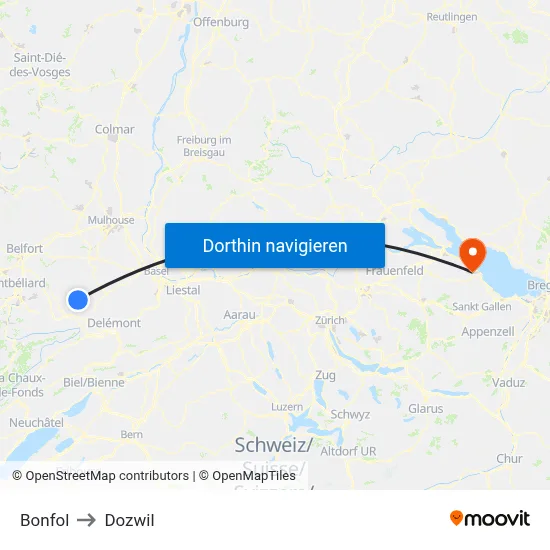 Bonfol to Dozwil map