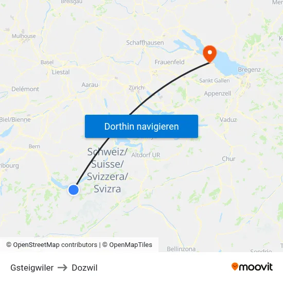 Gsteigwiler to Dozwil map