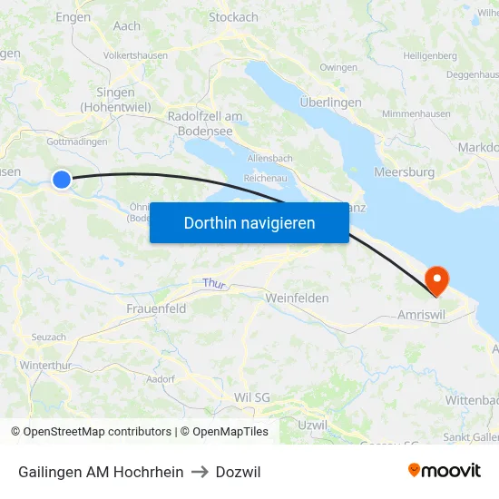 Gailingen AM Hochrhein to Dozwil map