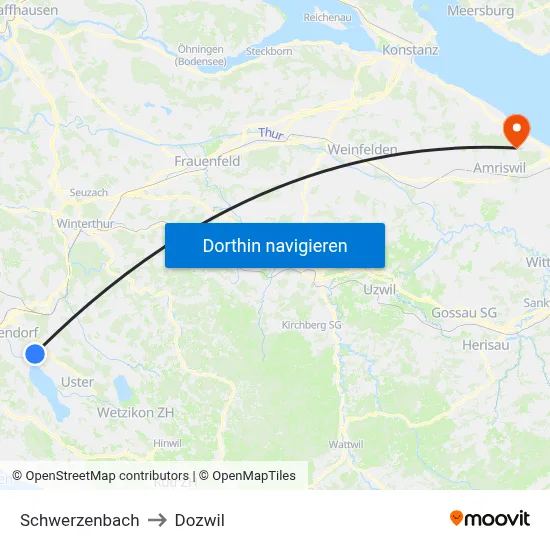 Schwerzenbach to Dozwil map