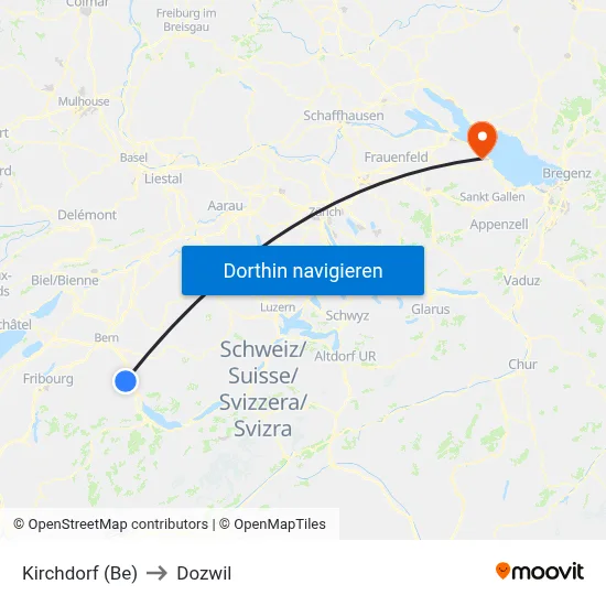 Kirchdorf (Be) to Dozwil map