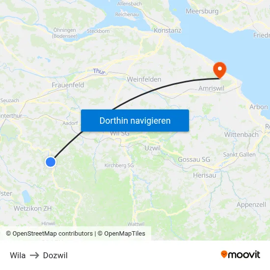 Wila to Dozwil map