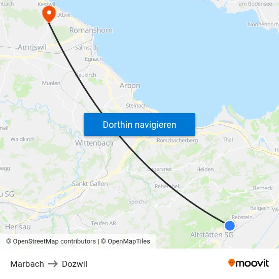 Marbach to Dozwil map