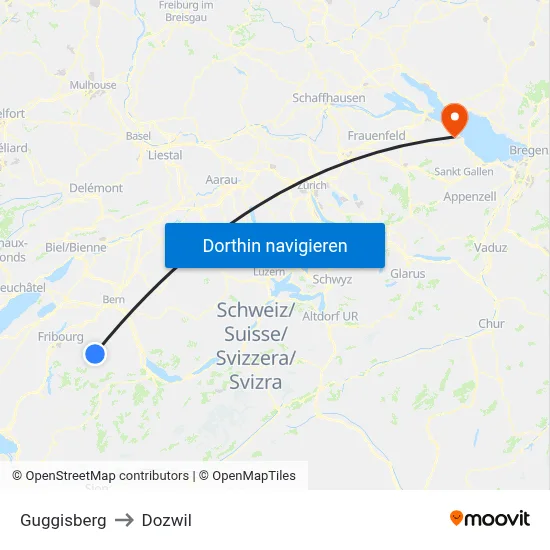 Guggisberg to Dozwil map