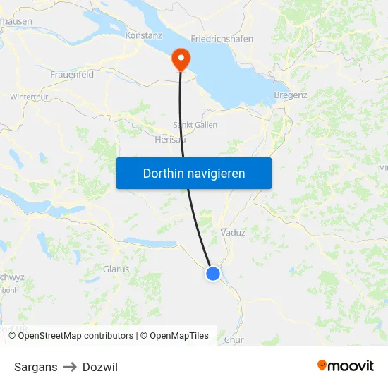 Sargans to Dozwil map