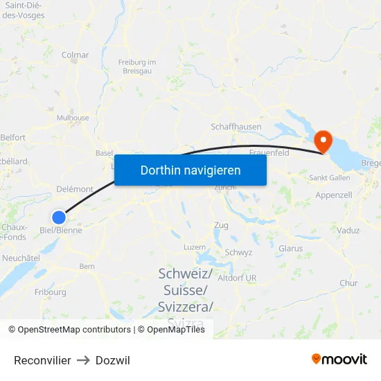 Reconvilier to Dozwil map
