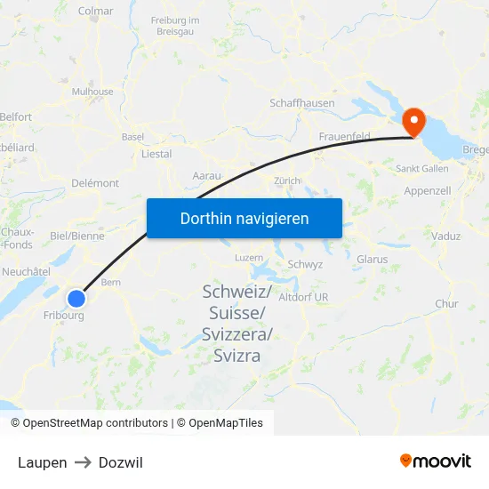 Laupen to Dozwil map
