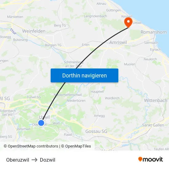 Oberuzwil to Dozwil map
