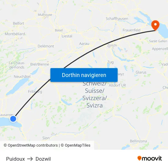 Puidoux to Dozwil map