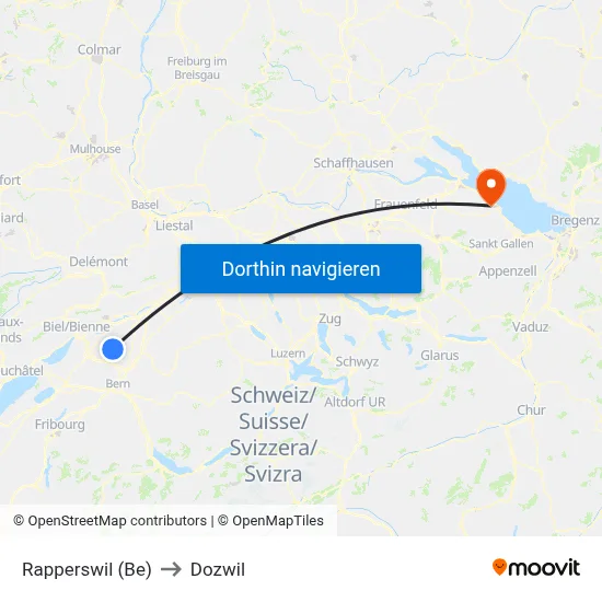 Rapperswil (Be) to Dozwil map
