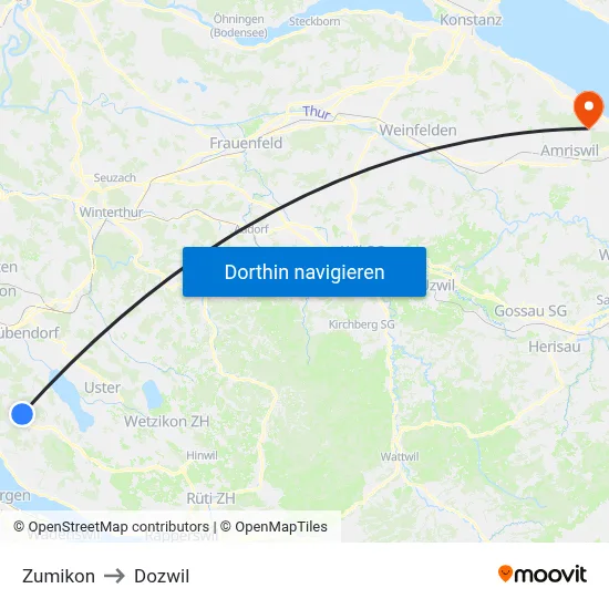 Zumikon to Dozwil map