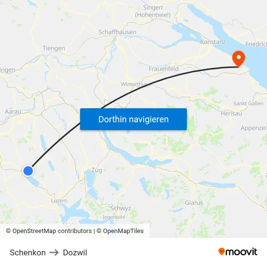 Schenkon to Dozwil map