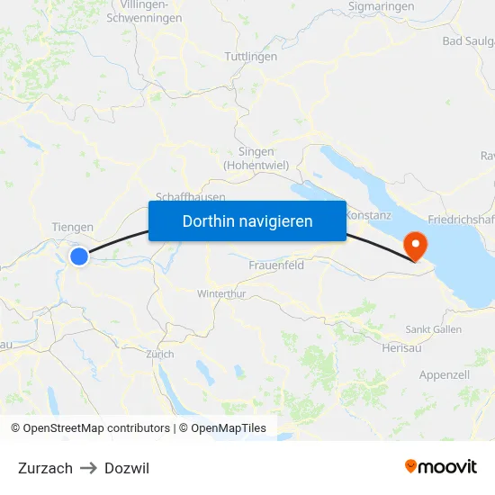 Zurzach to Dozwil map