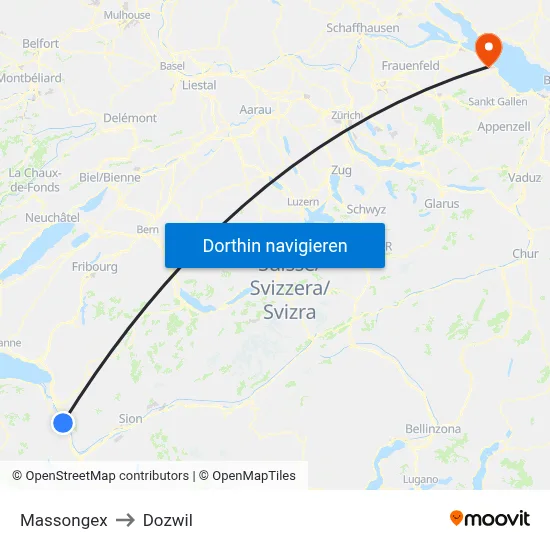 Massongex to Dozwil map