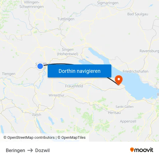 Beringen to Dozwil map