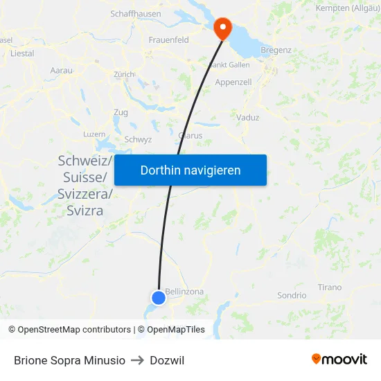 Brione Sopra Minusio to Dozwil map