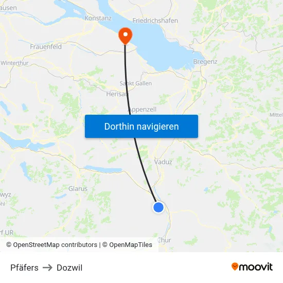 Pfäfers to Dozwil map