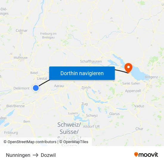 Nunningen to Dozwil map