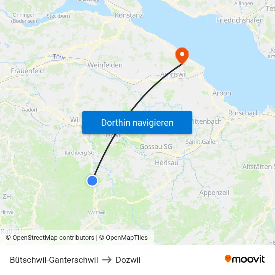 Bütschwil-Ganterschwil to Dozwil map