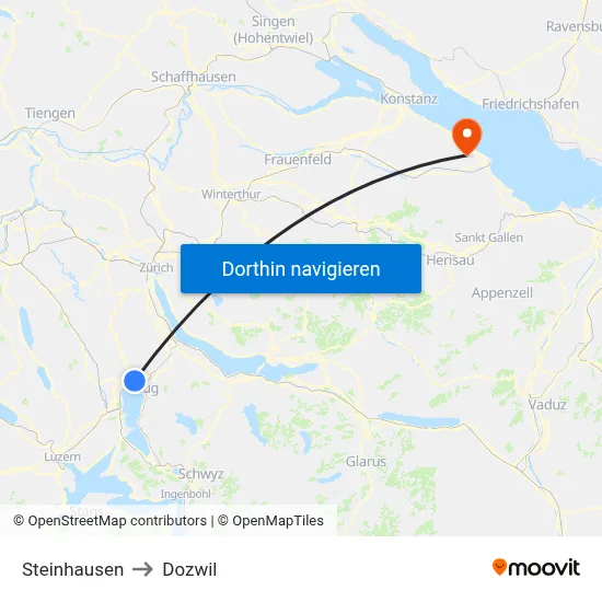 Steinhausen to Dozwil map
