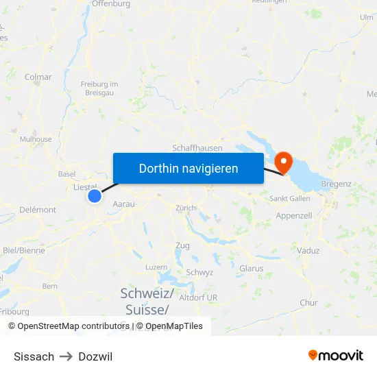 Sissach to Dozwil map
