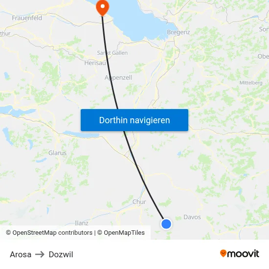 Arosa to Dozwil map