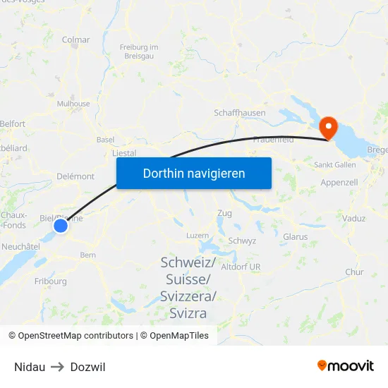 Nidau to Dozwil map