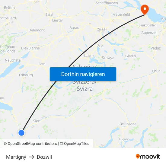 Martigny to Dozwil map