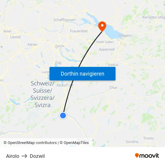 Airolo to Dozwil map