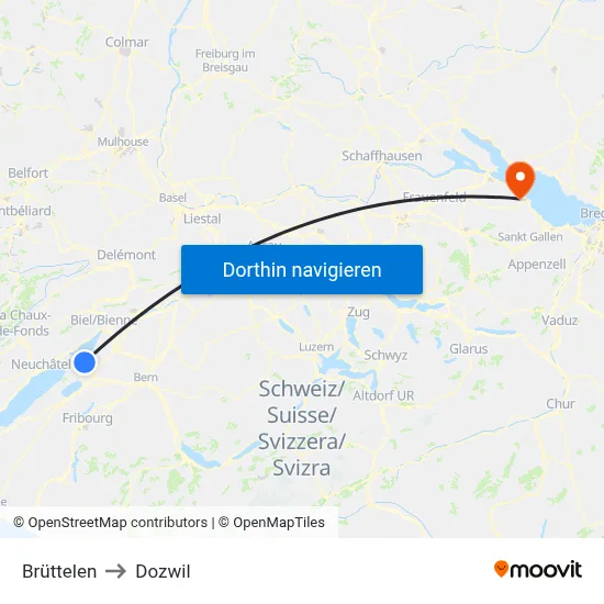 Brüttelen to Dozwil map