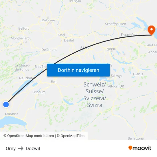 Orny to Dozwil map
