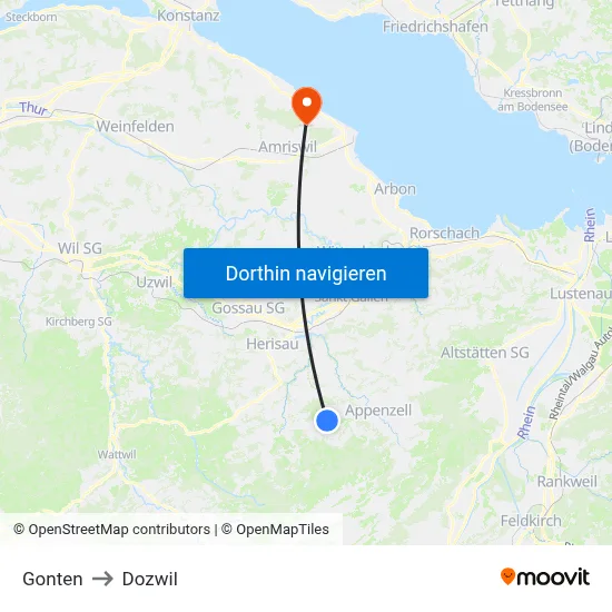 Gonten to Dozwil map