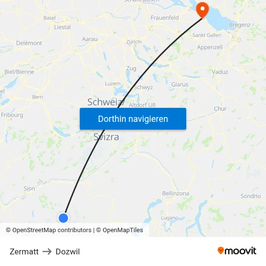Zermatt to Dozwil map