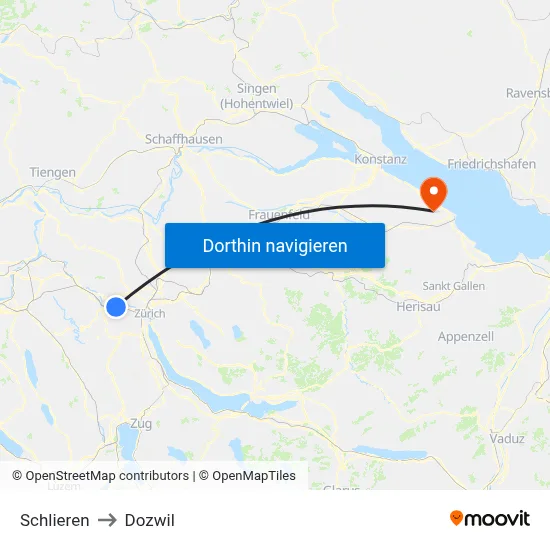 Schlieren to Dozwil map