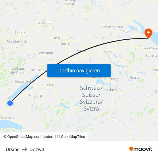 Ursins to Dozwil map