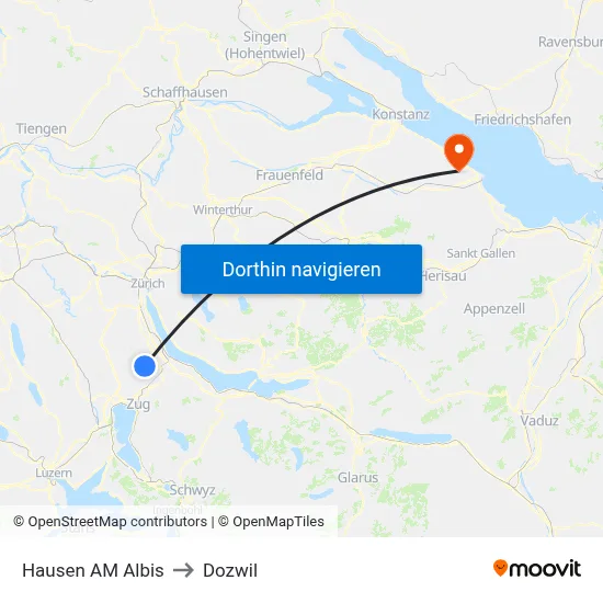 Hausen AM Albis to Dozwil map