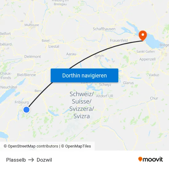 Plasselb to Dozwil map