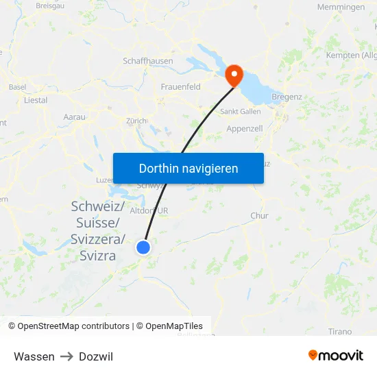 Wassen to Dozwil map