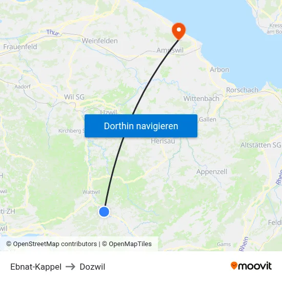 Ebnat-Kappel to Dozwil map