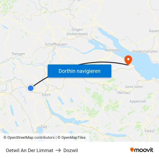 Oetwil An Der Limmat to Dozwil map
