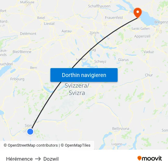 Hérémence to Dozwil map