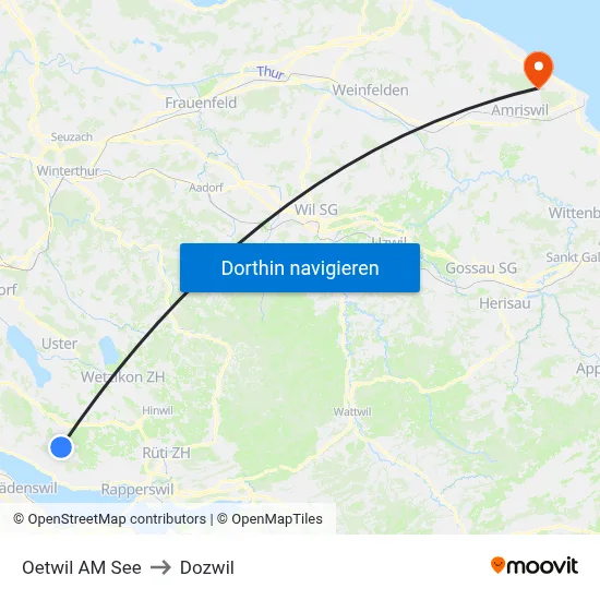 Oetwil AM See to Dozwil map