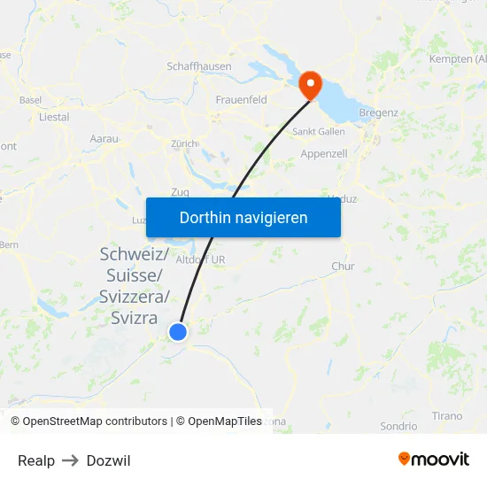 Realp to Dozwil map