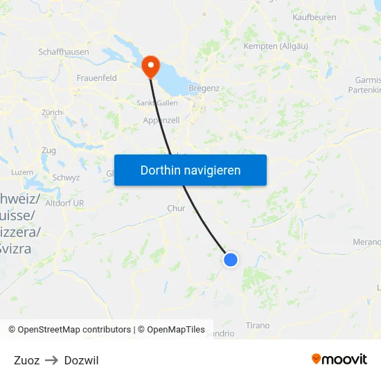 Zuoz to Dozwil map