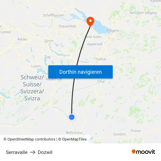 Serravalle to Dozwil map