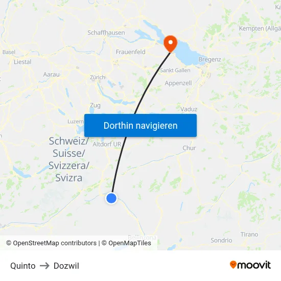 Quinto to Dozwil map