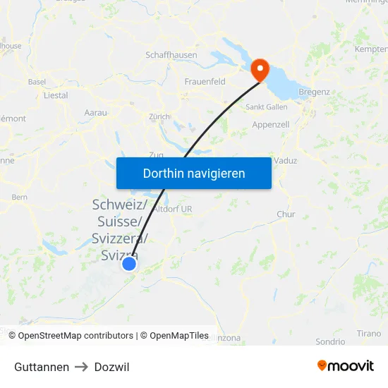 Guttannen to Dozwil map